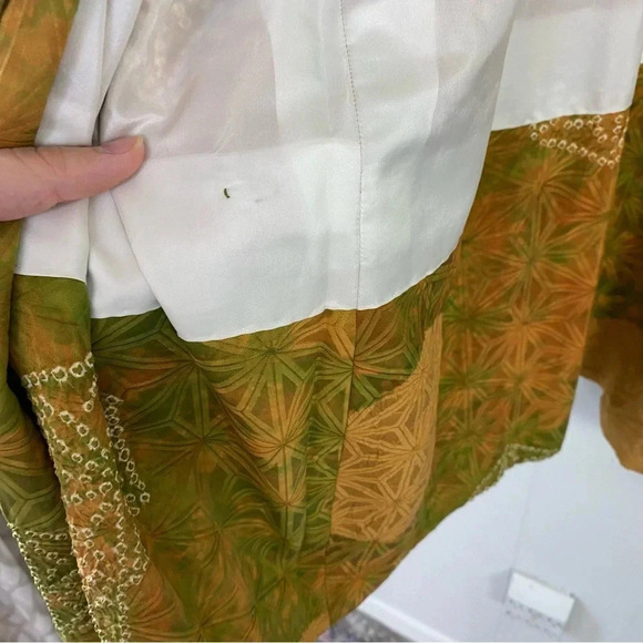 KIMONO jacket Haori VINTAGE TRADITIONAL JAPANESE Silk Green Yellow Batik Tie OS - Picture 10 of 16